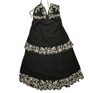 Abercrombie & Fitch Maxi Dress XL Black Cotton Floral Embroidered Halter Boho